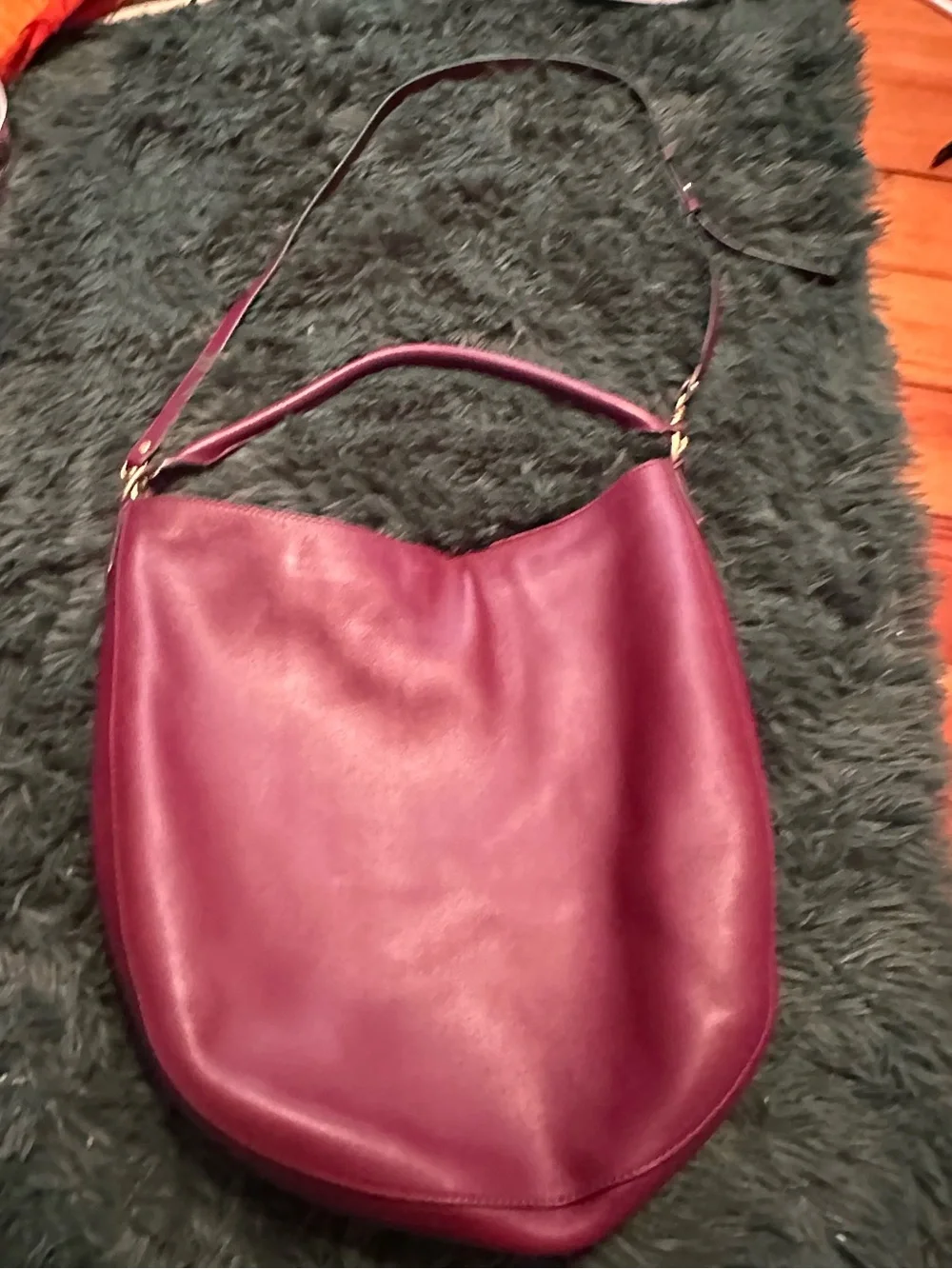 Tory Burch Miller Leather Hobo Bag Port Burgundy Gold Tassel